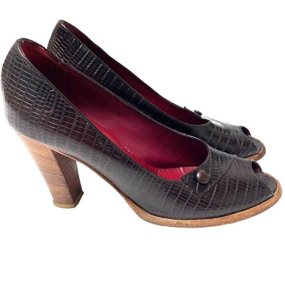 Vintage CHUCKIES New York Peep Toe Heels, Brown Leather, Size Euro 38.5 (8) - Picture 1 of 7